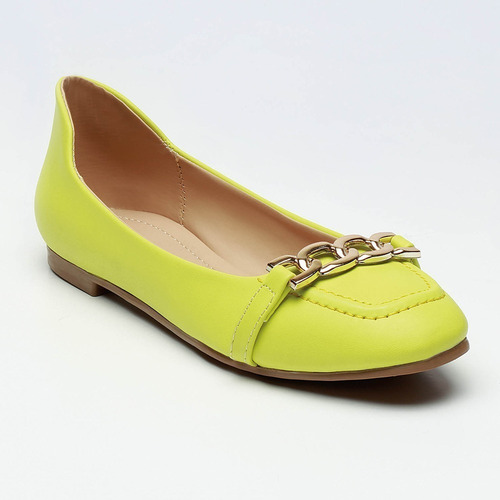 Balerina Flats Dama Comodo Verde Piso Moda Cadena Fareli