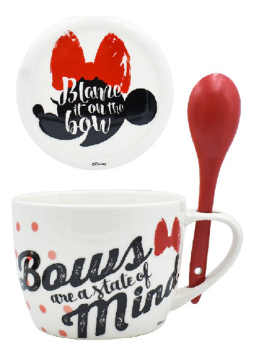 Taza Minnie Mouse Con Cuchara Y Tapa 650ml Ceramica Disney