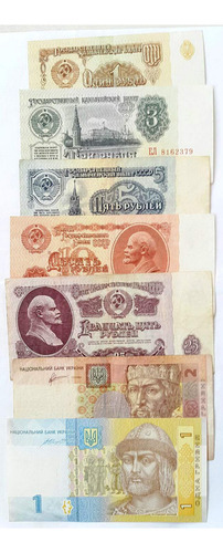 De 5 Billetes Antiguos Raros De La Urss: 1, 3, 5, 10, 25 Rublos Coleccionables En 1961 Con Retrato De Lenin