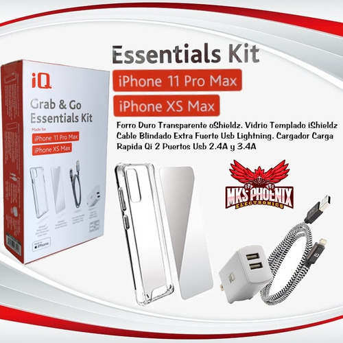Kit Celular iPhone 11 Xs Max Forro Cable Cargador Qi 3.4a