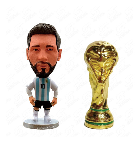 Futbol Figura De Acción Messi Argentina + World Cup Trofeos