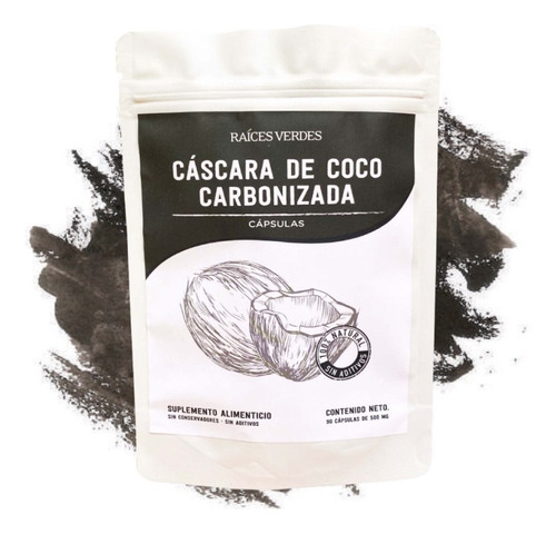 Cáscara De Coco Carbonizada 90 Cápsulas 500mg Raíces Verdes