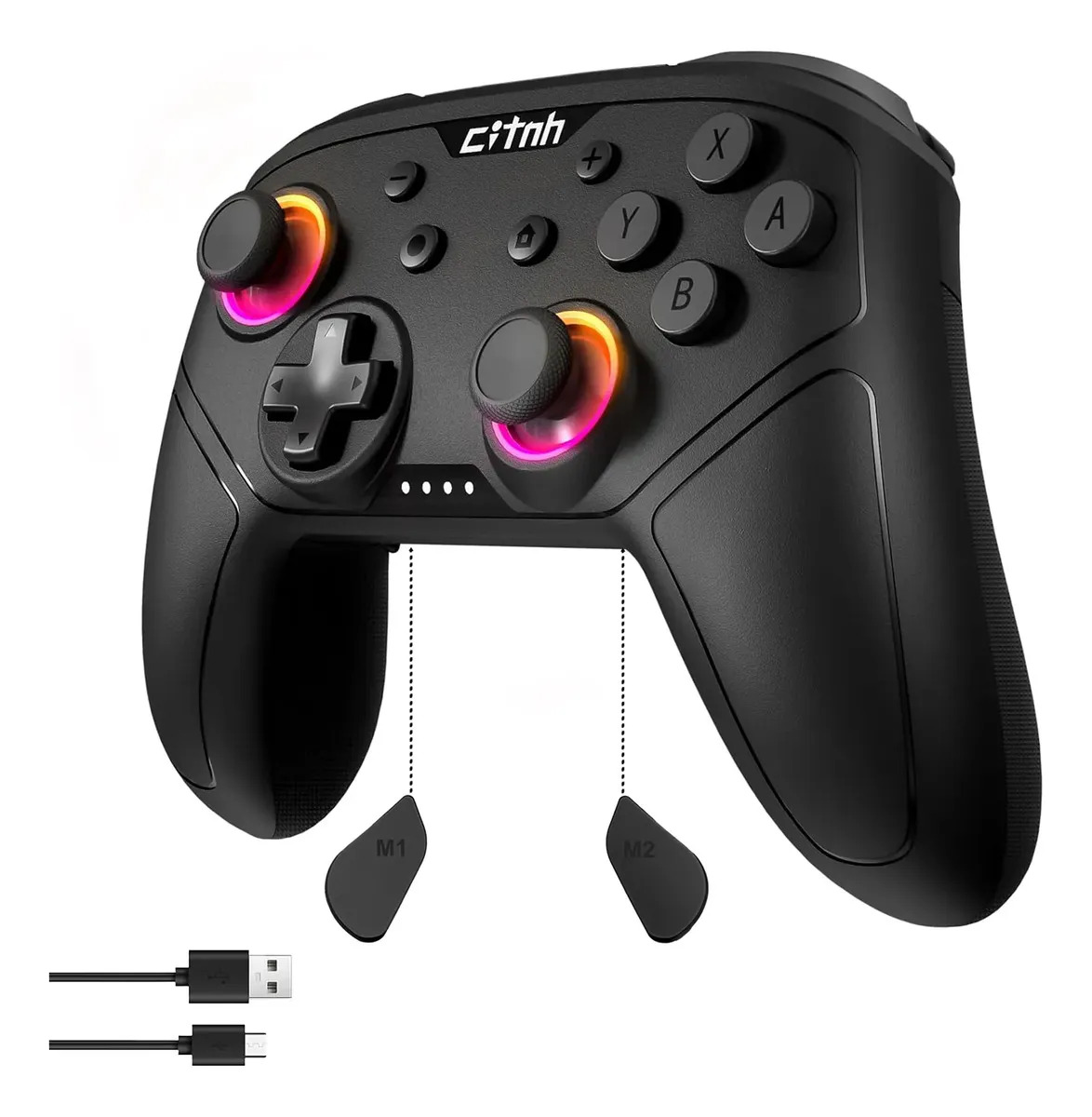 Control Pro Inalámbrico para Nintendo Switch, Switch 2 y PC, con Joysticks Hall y RGB, Batería de 1000 mAh, Negro
