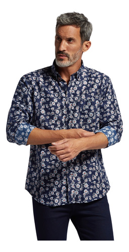 Camisa  Macowens Sport Estampada Azul Marino Hombre 42094