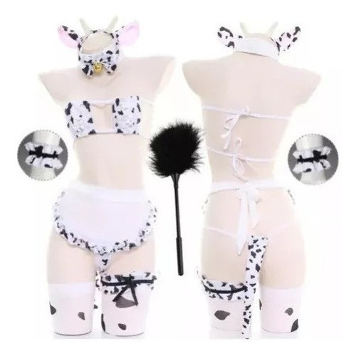 Babydoll Kawaii Lolita Lenceria Vaca Con 9 Accesorios