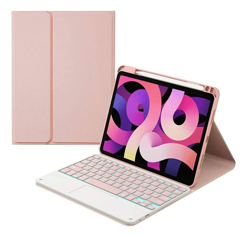 Case iPad 10 Geração Capa Com Teclado Tablet Couro Sintético Cor Rosê