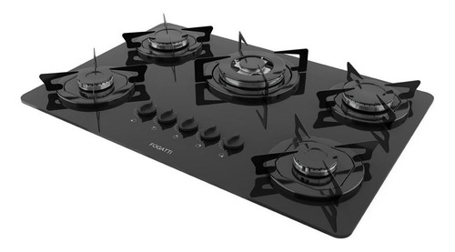 Cooktop Fogatti À Gás Fgt 5b Tc Vidro Preto Flange Esmaltada 127/220V