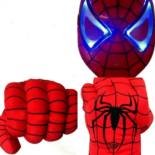Spiderman Combo Puño Acolchado Y Mascara Con Luz De Led