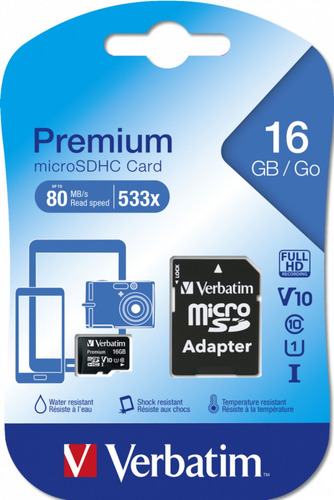 Memoria Micro Sd 16gb Verbatim Clase 10 Celular + Adaptador