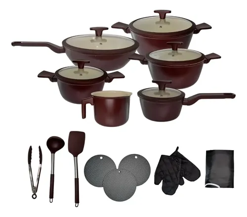Jogo  De Panela Cerâmica Premium 20 Pç - Antiaderente Marrom Marrom-escuro