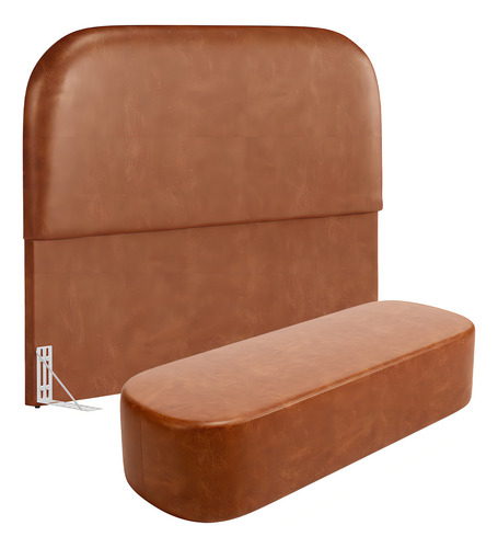 Cabeceira Cama Box 140 Lanna Puff Recamier Doha Couro Camel