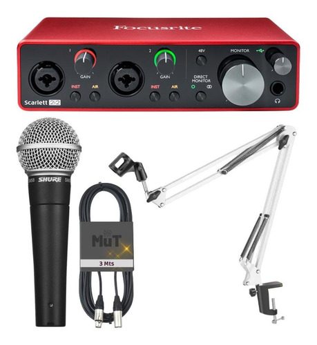 Kit Grabacion Focusrite 2i2 Shure Sm58 Cable Soporte P/mic