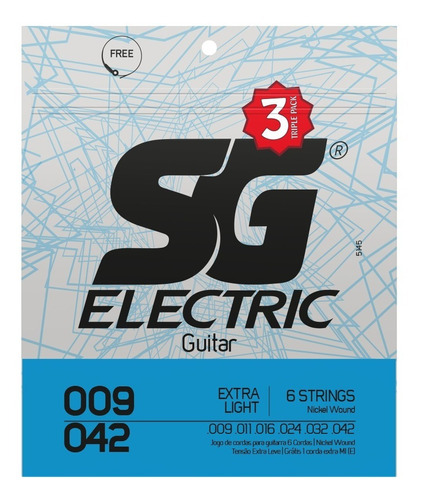 Kit Com 3 Encordoamentos Para Guitarra Sg Strings 09 Níquel