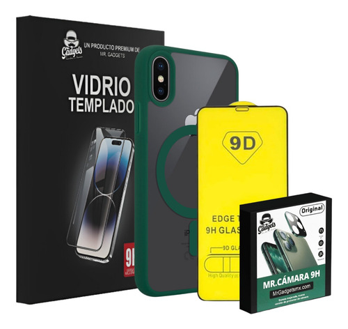 Kit Funda Verde +  Mica Pantalla Cámara Para iPhone Magsafe