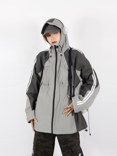 Chaqueta Cortavientos Con Capucha Y Bloques De Color Para Ho