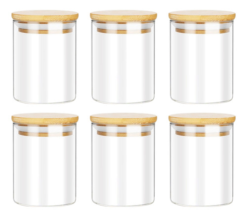 Set Spice Jars De Vidrio De 6.450 Ml Con Tapas De Bambú, Tra
