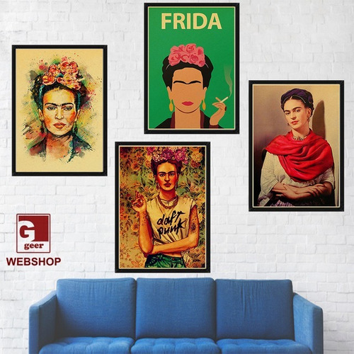 4 Cuadros Decorativos  Mdf - Vintage Retro Frida Kahlo