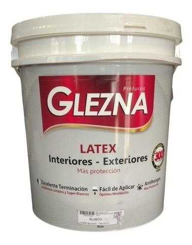 Pintura Glezna Latex 18 Litros Interior Exterior Antihongos