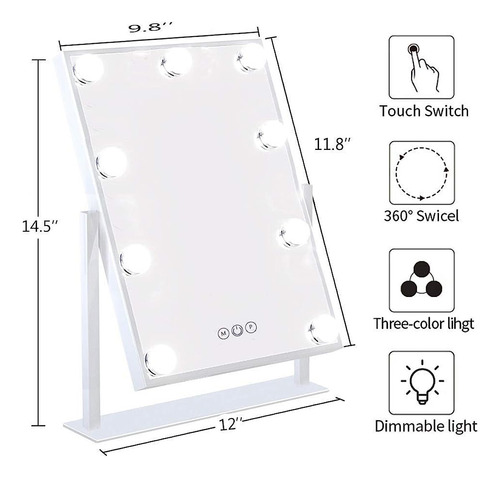 Espejo De Tocador Con Luces Iluminado 9 Bombillas Led