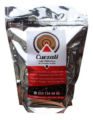 Café Cuetzali 100% Artesanal Oscuro Grano Bolsa Metalica 1kg