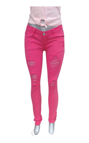 Pantalon Para Dama De Mezclilla Color Rosa Fiusha Ajustable 