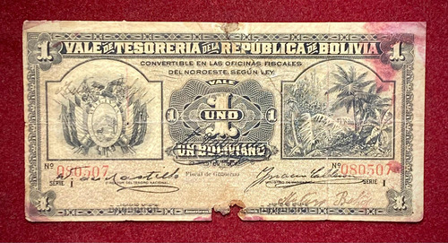 Billete 1 Boliviano 1902 Bolivia Pick 92 American Bank Note