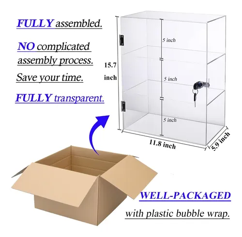 DuvinDD Vitrina de acrílico transparente con 2 estantes para chupito, roca, Funko POP, caja de exhibición a prueba de polvo, soporte de almacenamiento y organizador de encimera (15.7 x 3.9 x