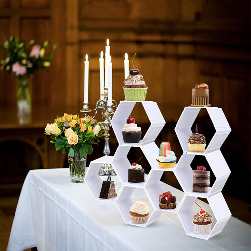 Soporte De Exhibicio De Pastel Hexagonal De Panal Blanco