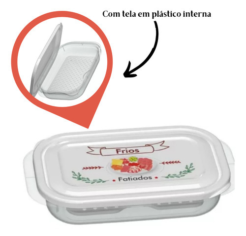 Kit 3 Porta Frios Fatiados Nitron C/ Tela Plástica 460ml Cor Transparente