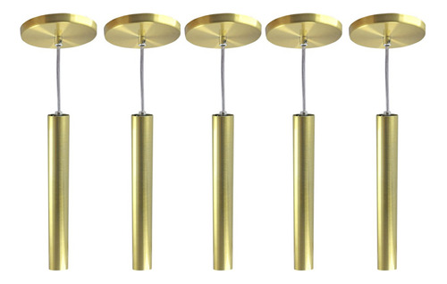 Kit 10 Pendente Luminária Tubo Dourado Cabo Cristal 30 Cm