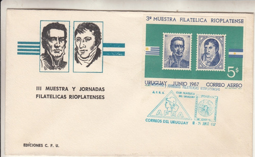 1967 Uruguay Cfu Sobre De 3ª Muestra Filatelica Rioplatense