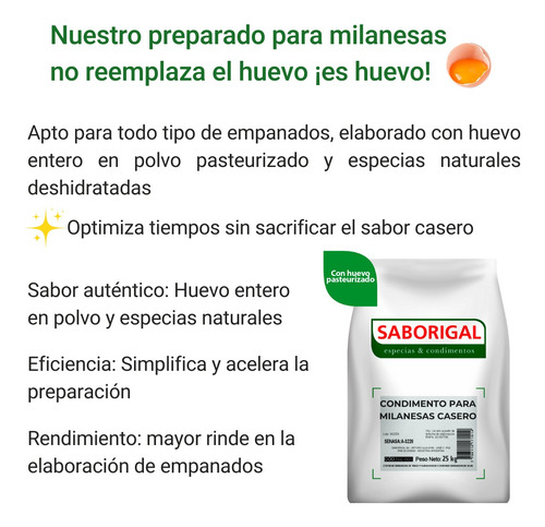 Condimento Para Milanesas Casero X 25 Kg Saborigal