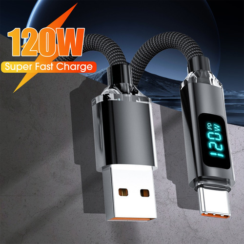 Cable De Carga Usb Tipo C De 120 W Con Pantalla Digital Led
