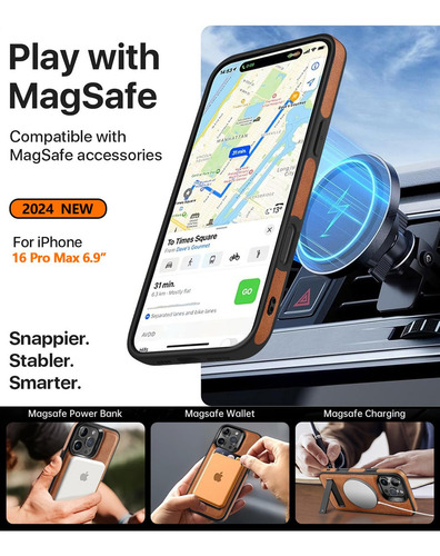 Capa De Couro Magnética Resistente Wtcase Para iPhone 16 Pro