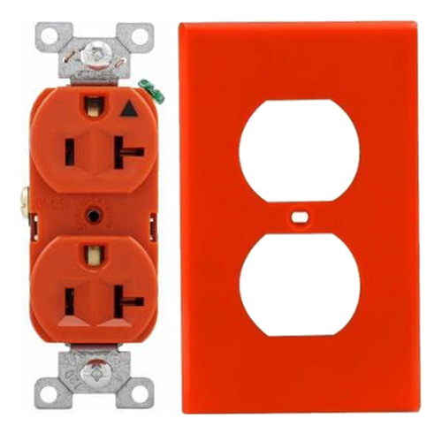 Pack Placa Con Contacto Duplex 20 Amp Harrow Y Tapa Naranja