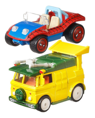 Hot Wheels Van Party Wagon Tartarugas Ninja Spiderman Mobile Cor Azul E Amarela