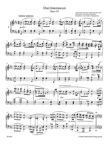 Drei Intermezzi Op.117 / Tres Intermezos Op.117 Para Piano
