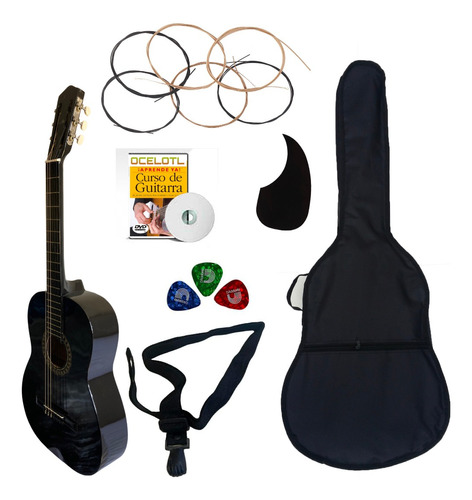 Guitarra Acustica Paquete Mas Completo De Accesorios Color Negro Orientación De La Mano Derecha