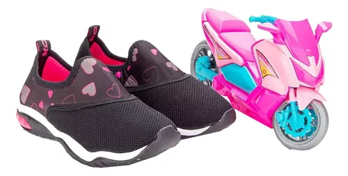 Tênis Infantil Kidy Play + Moto Feminino - Preto+Pink