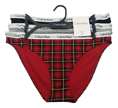 Set 3 Calzon Bikini Algodón Calvin Klein Cuadros Original