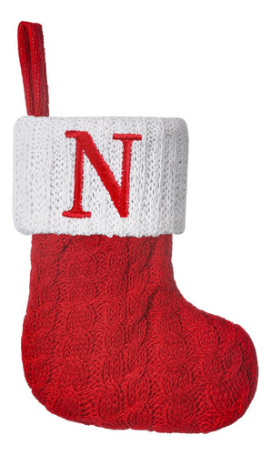 Mini Medias Navideñas De Punto Rojo Con Letra N 21.6 Cm