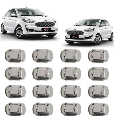 Jogo 16 Porcas Roda Cromada Ford Ka Hatch Sedan 2015 A 2023