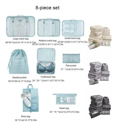 Set Organizador De Equipaje De Viaje Sweet De 8 Piezas Color Gris