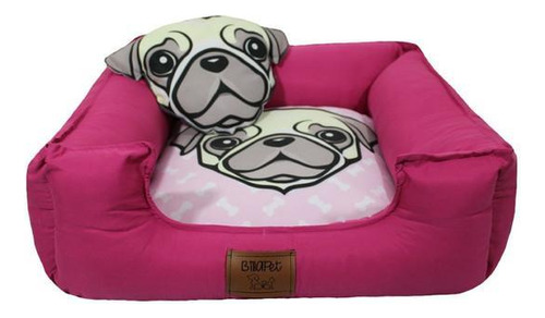 Cama Pet Para Cachorro Pug Com Zíper Lavável 60x60 Rosa/pink