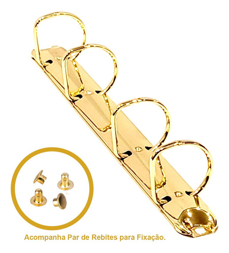 Garra Para Fichário A5 04 Argolas D 25mm Dourada - Gold