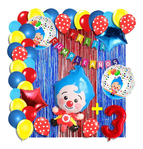 Kit Decoración Globos Metálicos (54 Piezas) Payaso Plim Plim