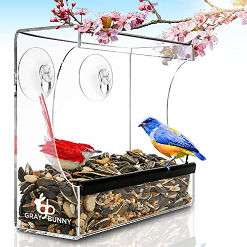 Gray Bunny Clear Window Bird Feeder - Comederos Para Pájaros