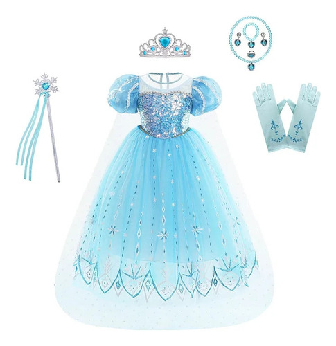 Disfraz De Princesa De Cosplay De Elsa Para Niñas, Vestido D