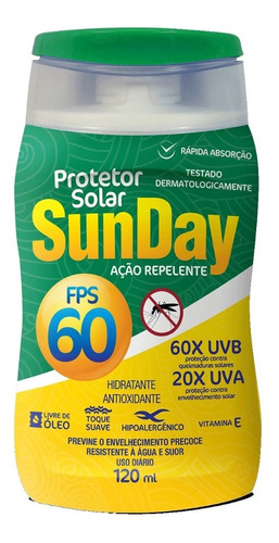 Imagem 1 de 1 de Protetor Solar Com Repelente Sunday Fps 60 120ml