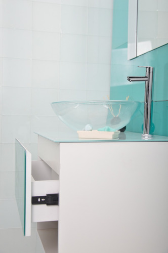 Imagen 2 de 10 de Vanitory Flotante 60cm Para Baño + Bacha Ovalada + Desagüe